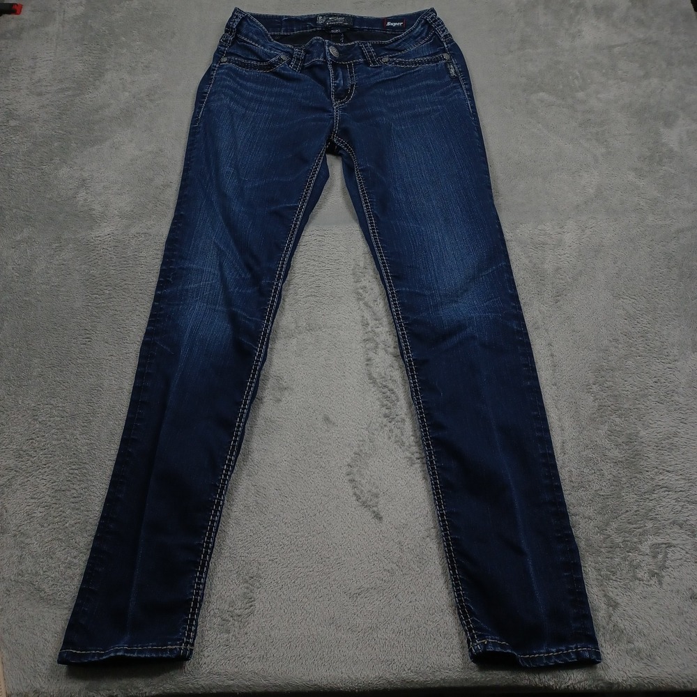 Silver Jeans Womens 29 Blue Suki Mid Super Skinny Denim Distressed Pockets